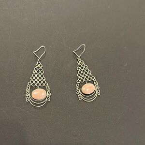 Silver Teardrop Earrings with Pink Gemstone